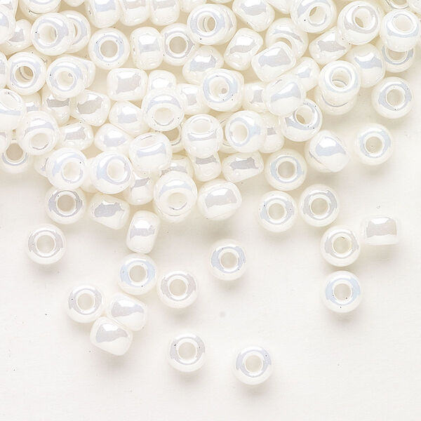 Seed bead, Miyuki, glass, pkg/25g, #6 rocaille, opaque luster ivory pearl, (RR-591). image number 0