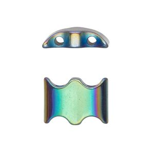 Spacer hemalyke&trade; 1pkg4, electroplated 2-hole flat half lantern spacer bead 18.5x13mm