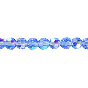 Bead 1pk 32 facets translucent light blue AB, Celestial Crystal® 6mm round 15.5-16 inch