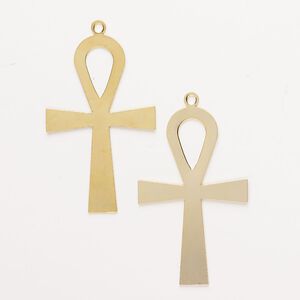 Focal, steel, pkg/2, 67x41mm-68x41mm ankh, gold finish.