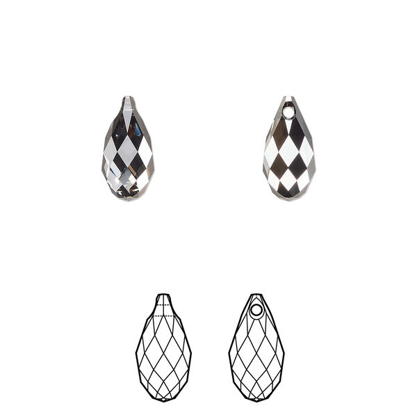 Briolette 2pk crystal silver night, Crystal Passions® 11x5.5mm pendant drop 6010 image number 0