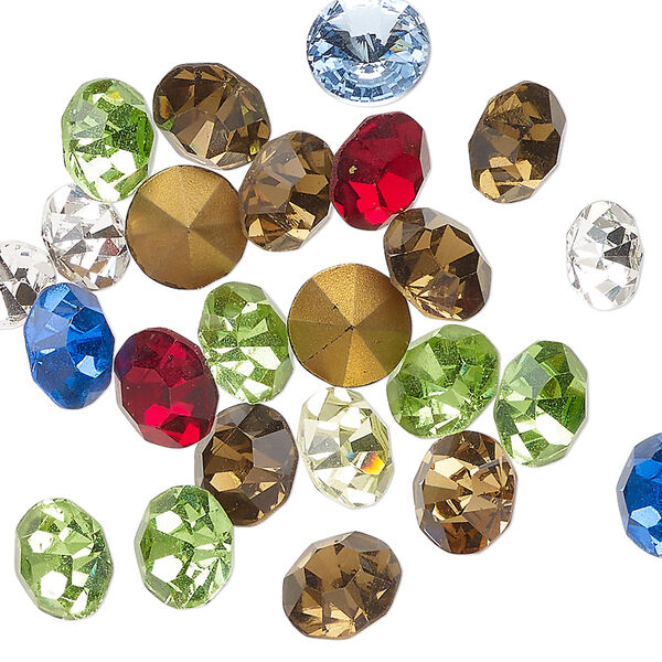 Chaton mix 24pk mixed colors foil back, vintage Preciosa Czech crystal rhinestone 8.16-8.41mm round SS39 image number 0