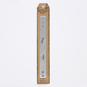 Bracelet component, leatherette / antique nickel-finished "pewter" (zinc-based alloy) / steel, silver, 25mm wide with textured design, wearable from 6 to 8 inches with stud button closure and (2) lobster claw clasps. Sold individually.