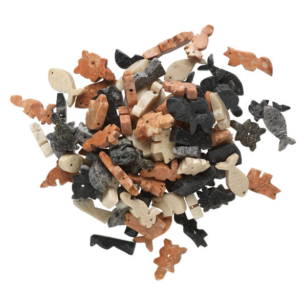 Fetish soapstone 1pkg100, carved animal bead mix 14x8mm-17x9mm image number 1