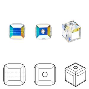 Bead 48pk crystal AB, Crystal Passions® 8mm cube 5601