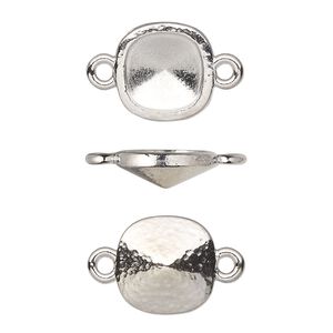 Link, TierraCast®, Almost Instant Jewelry®, white bronze-plated pewter (tin-based alloy), 13mm hammered square with 10mm cushion glue-in setting (4470). Sold per pkg of 20.
