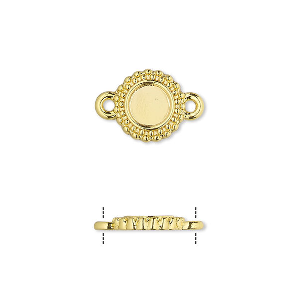 Link, gold-finished brass, 10.5mm single-sided beaded round with 6mm round setting. Sold per pkg of 10. image number 0