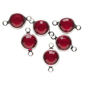 Link, Vintage Crystal™, crystal and imitation rhodium-finished brass, Siam, 9mm round. Sold per pkg of 6.