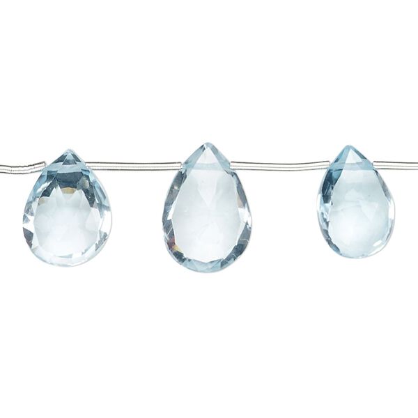 Sky blue topaz 1pkg1, hand-cut top-drilled faceted flat teardrop bead 4 inch 11x8mm-13x8mm image number 0