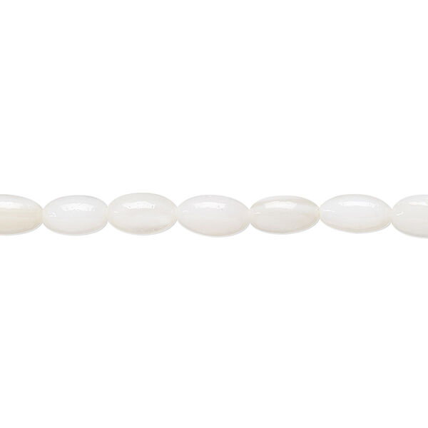 Bead, mother-of-pearl shell (bleached), white, 7x4mm oval, Mohs hardness 3-1/2. Sold per 15-1/2" to 16" strand. image number 0