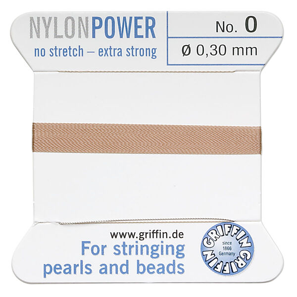 Thread, Griffin, nylon, beige, size #0. Sold per 2-meter card (approximately 78 inches). image number 0