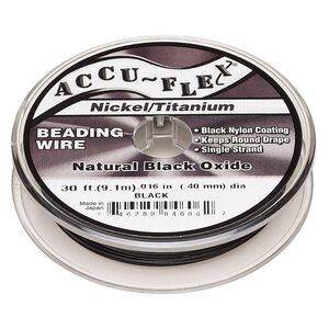 Beading wire, Accu-Flex®, nylon / nickel / titanium, black, 1 strand, 0.016-inch diameter. Sold per 30-foot spool.
