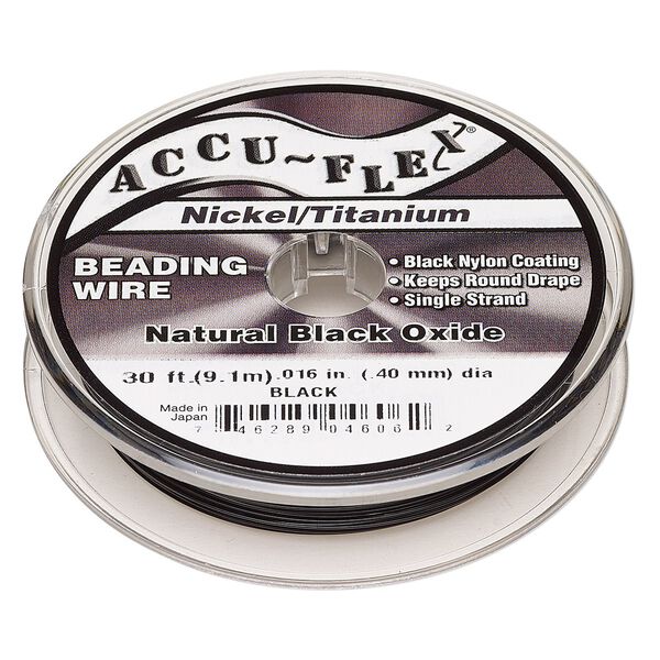 Beading wire, Accu-Flex®, nylon / nickel / titanium, black, 1 strand, 0.016-inch diameter. Sold per 30-foot spool. image number 0