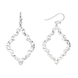 Earring, Create Compliments®, sterling silver, 2-inch hammered open marquise with fishhook ear wire. Sold per pair.