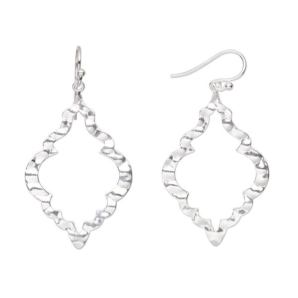 Earring, Create Compliments®, sterling silver, 2-inch hammered open marquise with fishhook ear wire. Sold per pair. image number 0