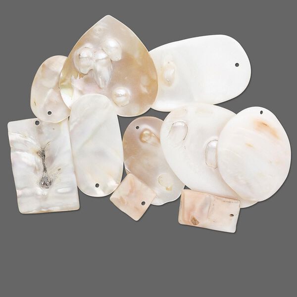 Drop mix, blister shell (bleached), 12x10mm-42x33mm mixed shape. Sold per pkg of 10. image number 0
