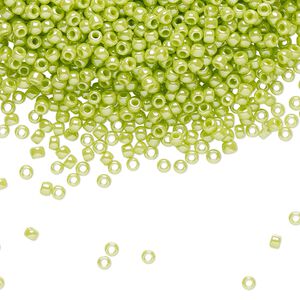 Seed bead, TOHO BEADS®, glass, pkg/50g, #11 round, opaque luster sour apple (TR-11-131).