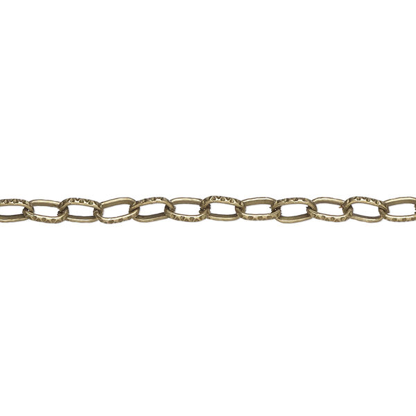 Chain, antique brass-plated steel, 3mm textured cable. Sold per pkg of 5 meters. image number 0