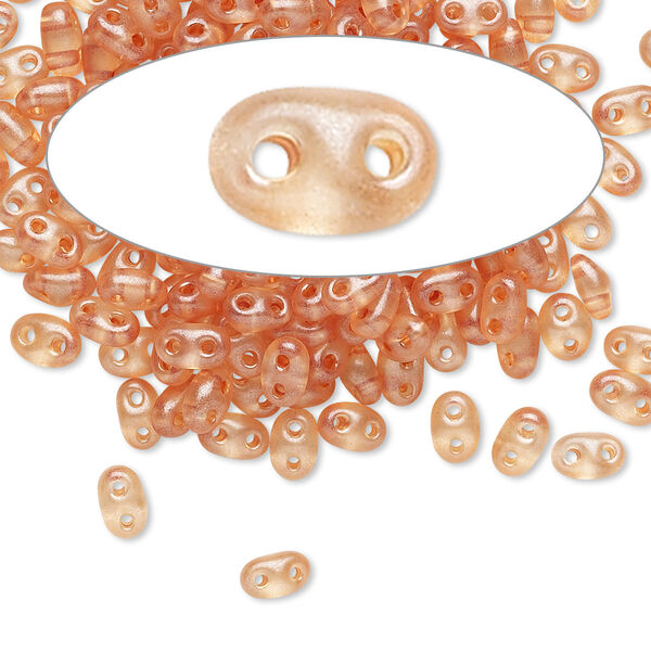 Seed bead, Preciosa Twin™ Czech glass, pkg/50g, 5x2.5mm oval, translucent brown terra pearl clear, (08318). image number 0