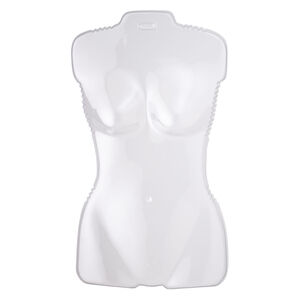 Display, acrylic, clear, 27 x 16 x 4-inch women's half torso with hanging tab. Sold per pkg of 3.