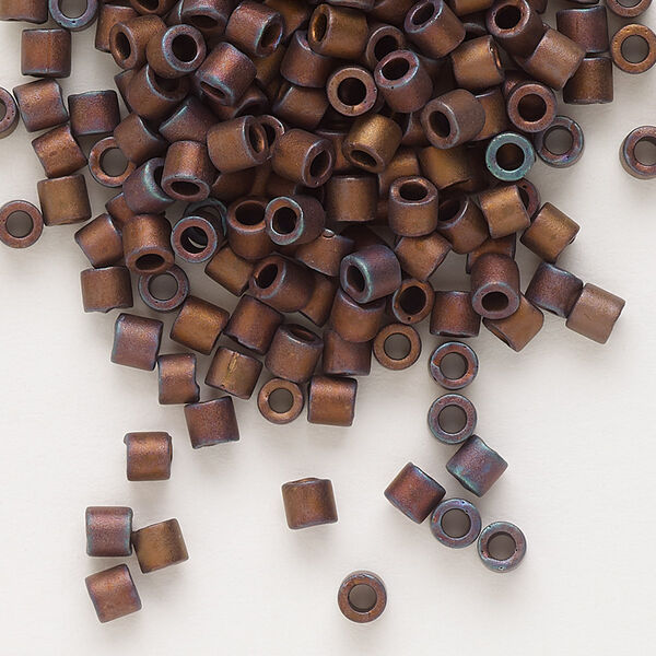 Seed bead, Delica®, glass, pkg/250g, #8 round, opaque matte metallic iris copper (DBL-0312). image number 0