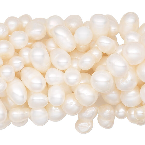 Pearl mix, cultured freshwater (bleached), white, 4-8mm top-drilled mixed shape, D grade, Mohs hardness 2-1/2 to 4. Sold per pkg of (10) 15-inch strands. image number 0