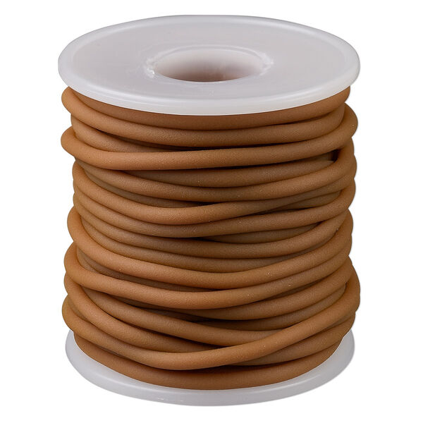 Cord, synthetic rubber, beige, 3mm round. Sold per pkg of 10 meters (32.8 feet). image number 0