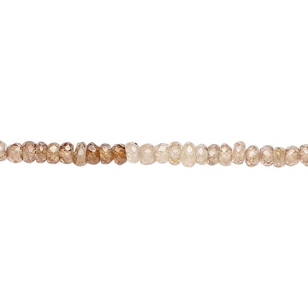 Bead, zircon (heated), light to medium, 3x1mm-4x2mm hand-cut faceted rondelle, B grade, Mohs hardness 6 to 7-1/2. Sold per 8-inch strand, approximately 65-70 beads. image number 0