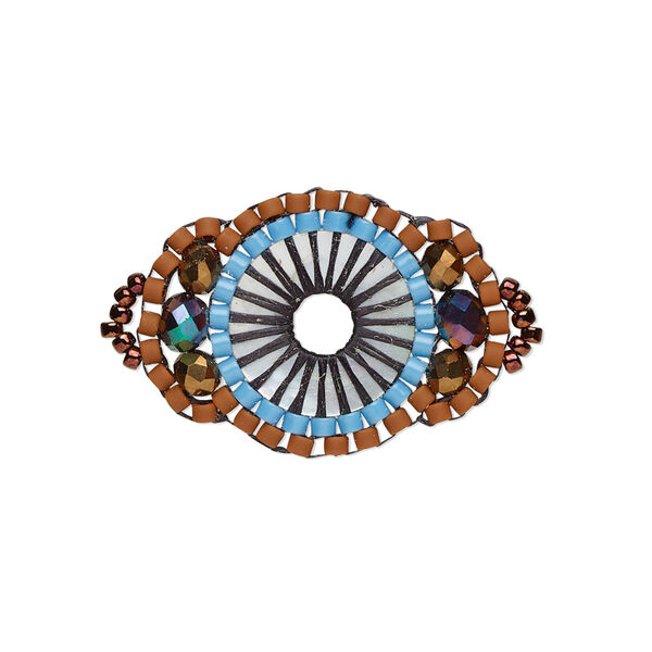 Link, Creative Touch, glass, blue / brick red / cranberry, 25x18mm double-sided fancy oval. Sold individually. image number 0