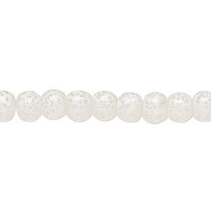 Bead, glass, opaque white and clear, 5-6mm round with random spotted pattern. Sold per 15-1/2" to 16" strand.