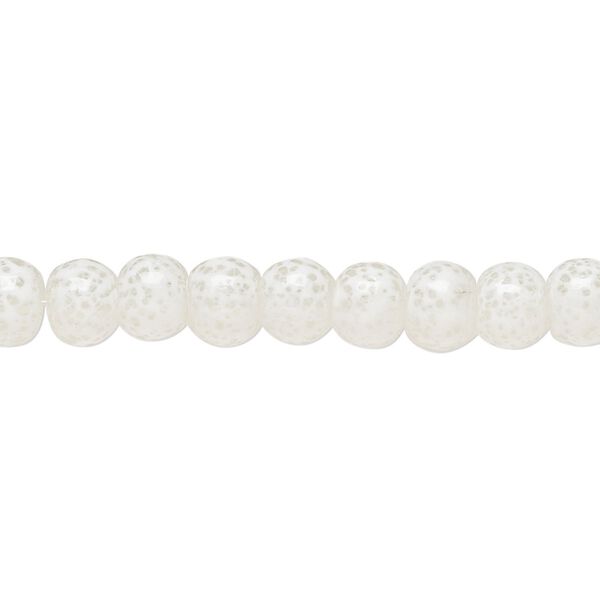 Bead, glass, opaque white and clear, 5-6mm round with random spotted pattern. Sold per 15-1/2" to 16" strand. image number 0