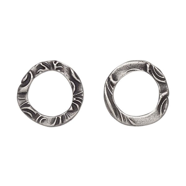 Component, TierraCast®, "Vida Mas Dulce" collection, antiqued pewter (tin-based alloy), 16mm open round with flora design and 10mm hole. Sold per pkg of 4. image number 0