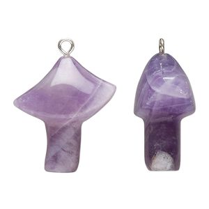 Banded amethyst / brass 1pkg1, imitation rhodium-plated hand-carved mushroom drop natural 25x21.5mm