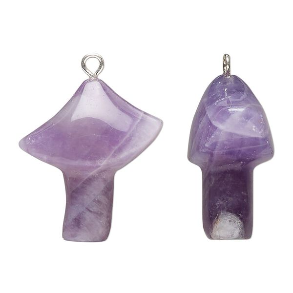 Banded amethyst / brass 1pkg1, imitation rhodium-plated hand-carved mushroom drop natural 25x21.5mm image number 0