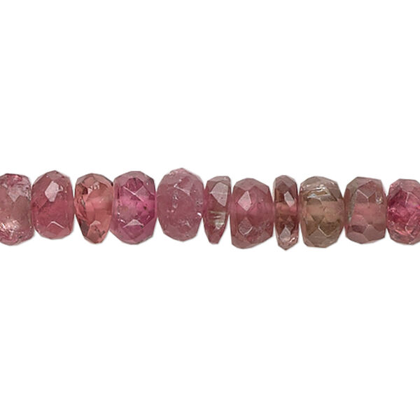 Bead, pink tourmaline (natural), shaded, 3x1mm-4x2mm hand-cut faceted rondelle, B grade, Mohs hardness 7 to 7-1/2. Sold per 15-1/2" to 16" strand. image number 0