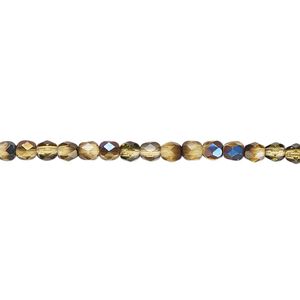 Bead, Czech fire-polished glass, honey blue iris, 3mm faceted round. Sold per 15-1/2" to 16" strand.