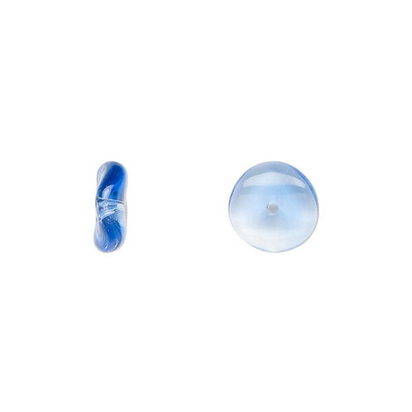 Bead, Czech pressed glass, blue/clear, 10x4mm rondelle. Sold per 15" to 16" strand. image number 0