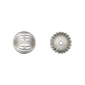 Bead, sterling silver, 11mm seamless corrugated round. Sold per pkg of 10.