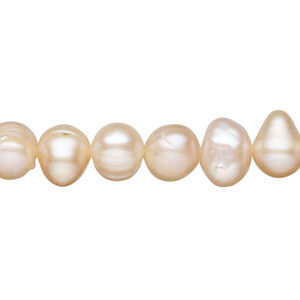 Freshwater pearl 1pkg1, semi-round, 15.5-16 inch peach and pink satin 7-10mm cultured