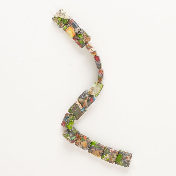 Bead, resin, multicolored, 12mm puffed square. Sold per 7-inch strand, approximately 15 beads. image number 0