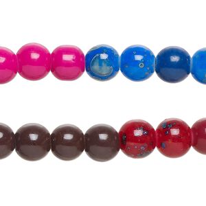 Bead, glass, opaque multicolored, 8-8.5mm round. Sold per pkg of (2) 7-inch strands, approximately 50 beads.