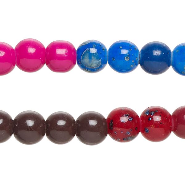 Bead, glass, opaque multicolored, 8-8.5mm round. Sold per pkg of (2) 7-inch strands, approximately 50 beads. image number 0