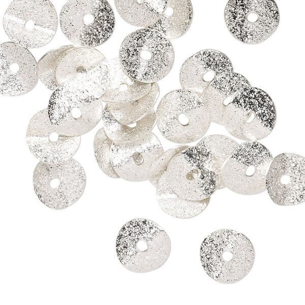 Bead, silver-plated brass, 8x2mm textured wavy rondelle. Sold per pkg of 30. image number 0
