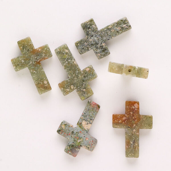 Autumn jasper 1pkg6, half-drilled cross drop natural B grade, 18x14mm-25x18mm image number 0
