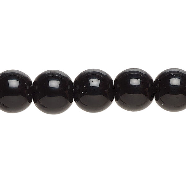 Bead, glass, opaque black, 9-10mm round. Sold per 7-1/2 inch strand, approximately 21 beads. image number 0