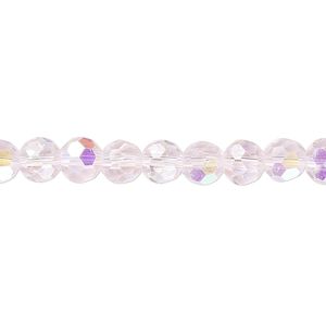 Bead 1pk 32 facets translucent pink AB, Celestial Crystal® 6mm round 15.5-16 inch