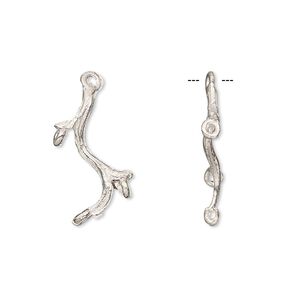 Drop, silver-plated brass, 20x12mm branch, 3 loops. Sold per pkg of 8.