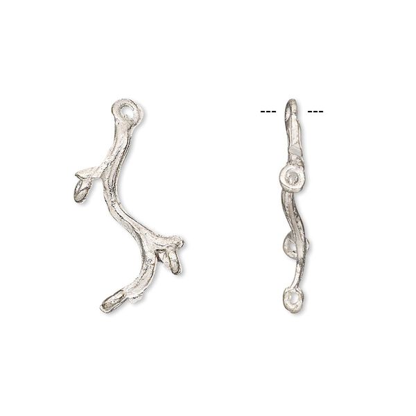 Drop, silver-plated brass, 20x12mm branch, 3 loops. Sold per pkg of 8. image number 0