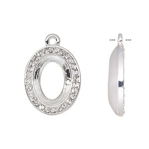 Drop, Almost Instant Jewelry®, crystals and silver-plated "pewter" (zinc-based alloy), 19.5x15.5mm oval with 14x10mm oval setting. Sold individually.