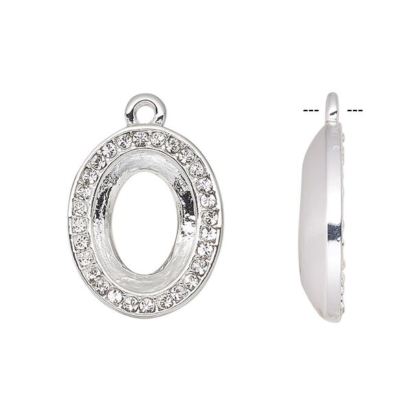 Drop, Almost Instant Jewelry®, crystals and silver-plated "pewter" (zinc-based alloy), 19.5x15.5mm oval with 14x10mm oval setting. Sold individually. image number 0